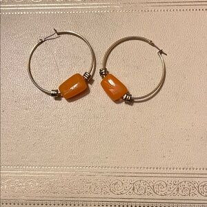 Gold Hoop Earrings with Orange Beads